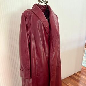 WOMAN WITHIN RED 100% LEATHER COAT FULL LENGTH LIKE NEW